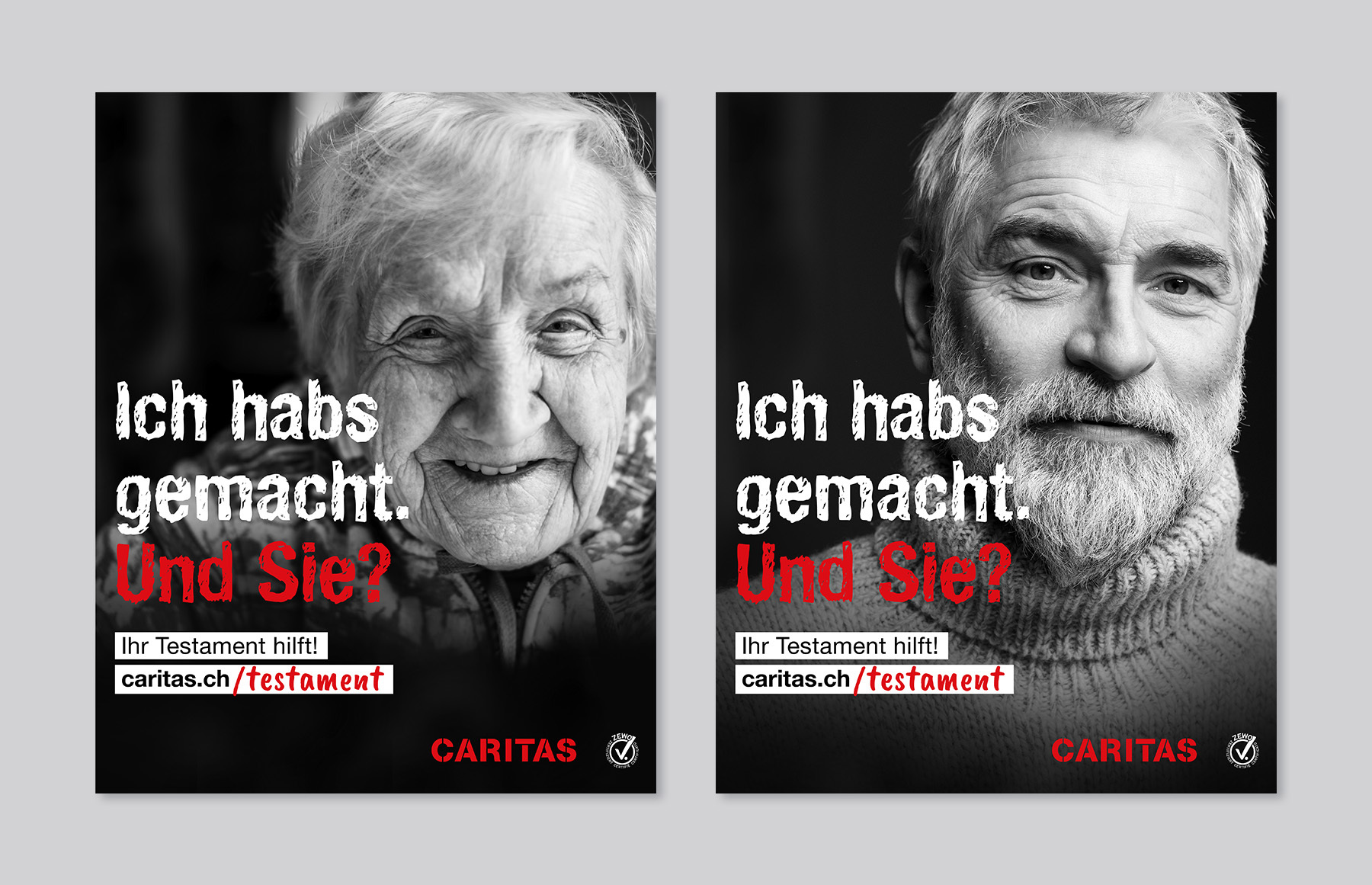 Caritas Testament-Kampagne mit Porträts von älteren Menschen