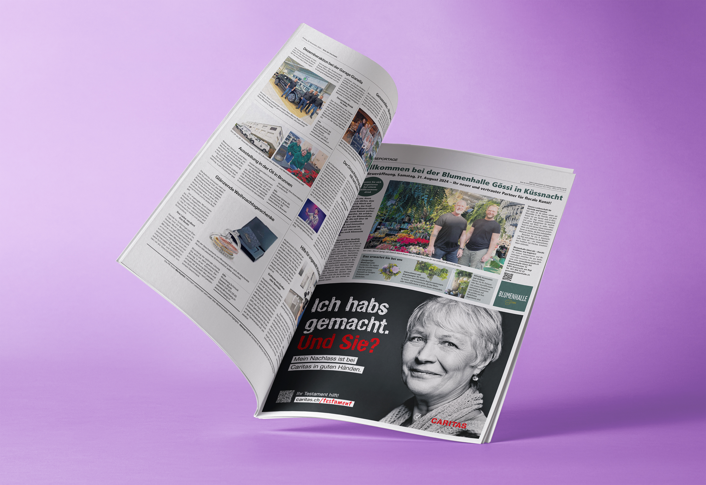 Caritas neue Kampagne Zeitungs Mockup