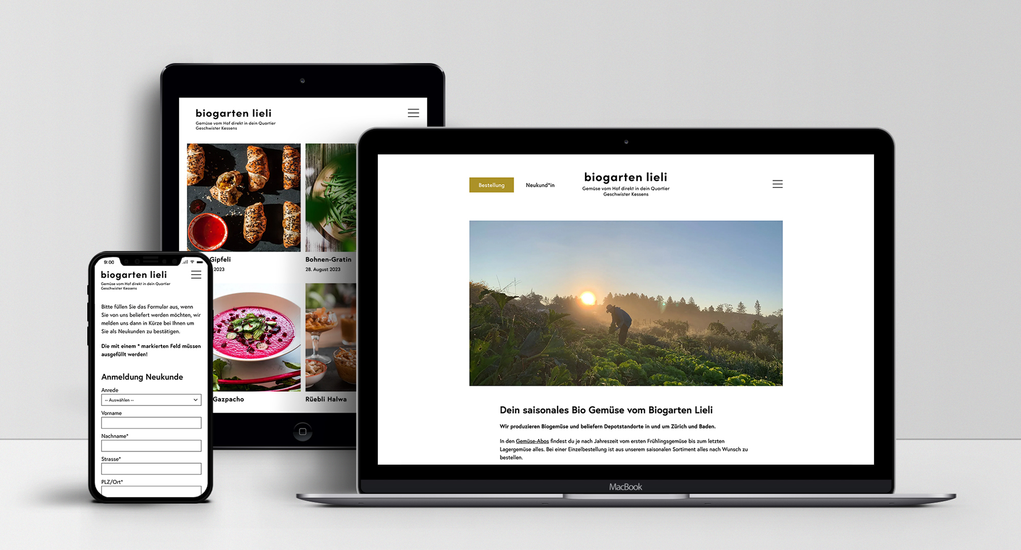 Biogarten Lieli Website auf verschiedenen Geräten