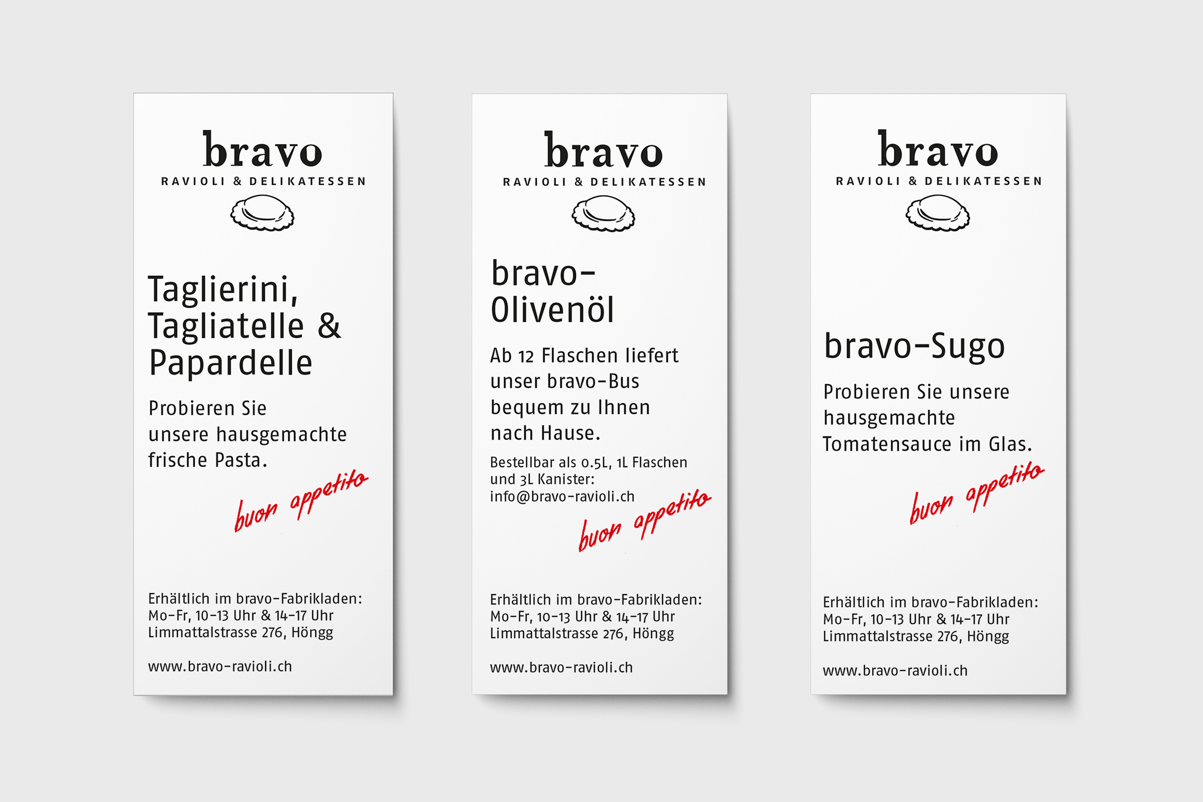 Bravo Ravioli & Delikatessen Inserate für Pasta, Olivenöl und Sugo