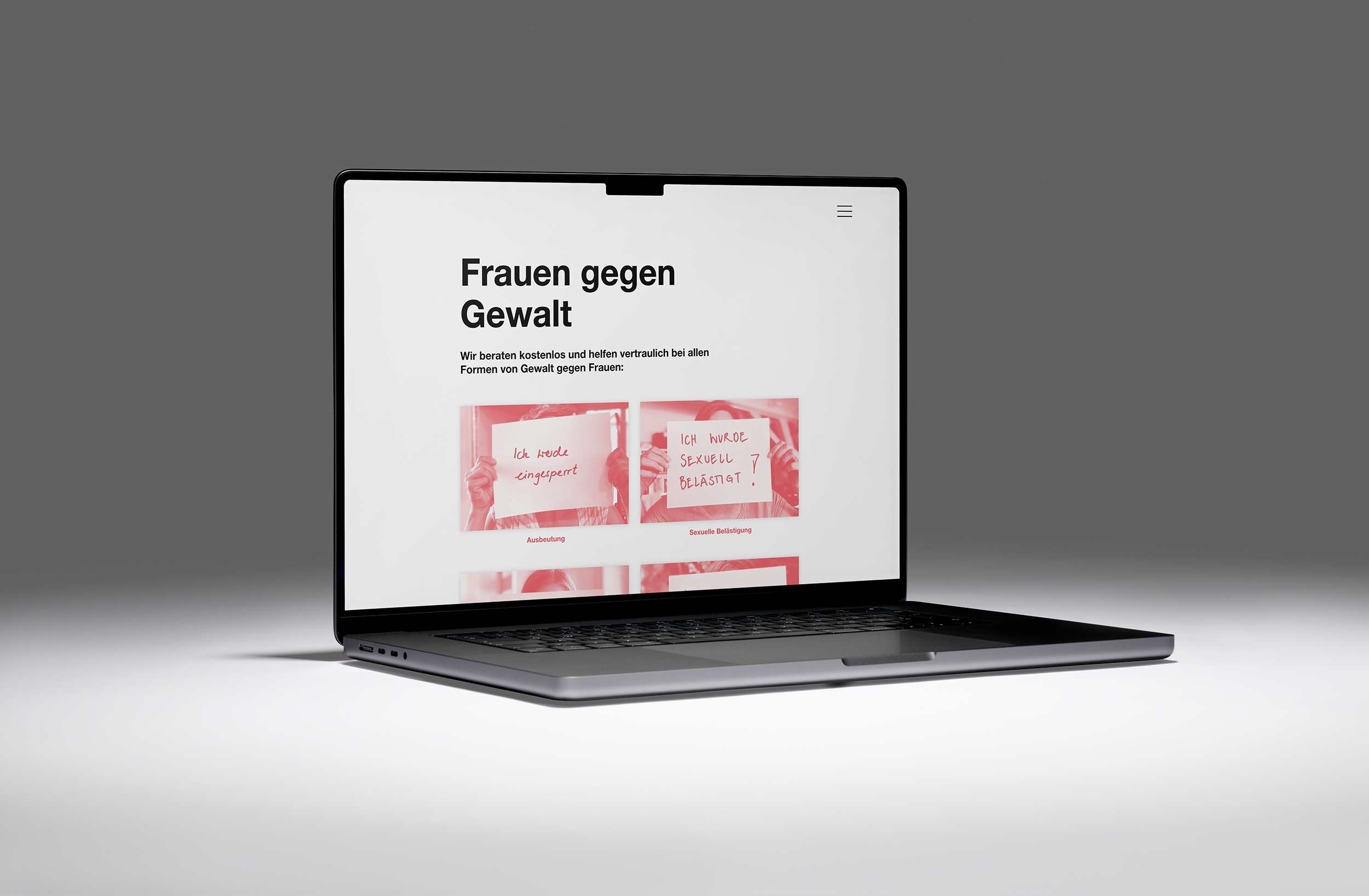 Mobilansicht der Webseite "Frauen gegen Gewalt" mit Themen zu Narzissmus und häuslicher Gewalt.