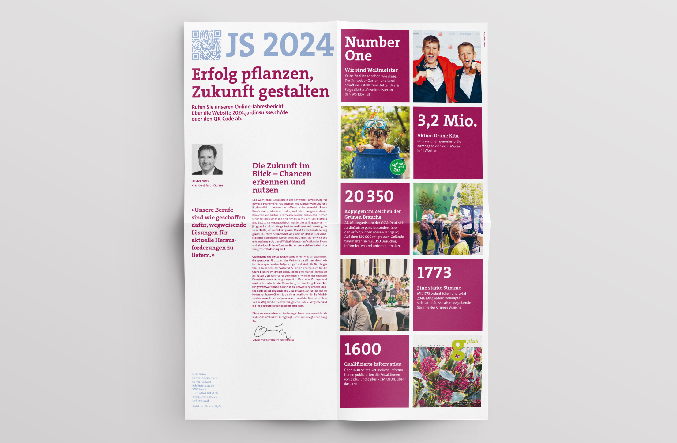 Poster JardinSuisse 2023 mit Statistiken und Pflanzenillustration