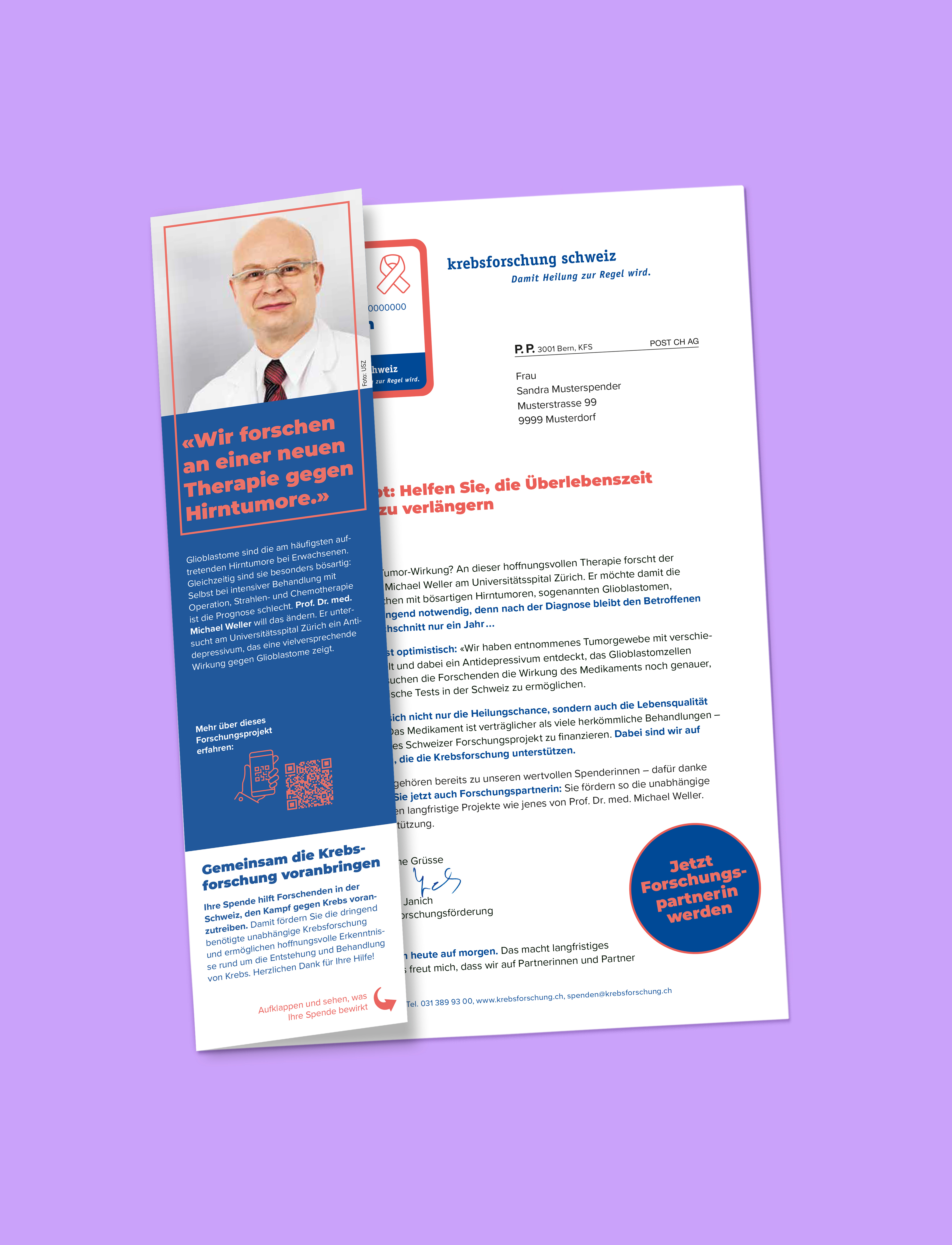 Spendenmailing Brief mit Flap der Krebsforschung