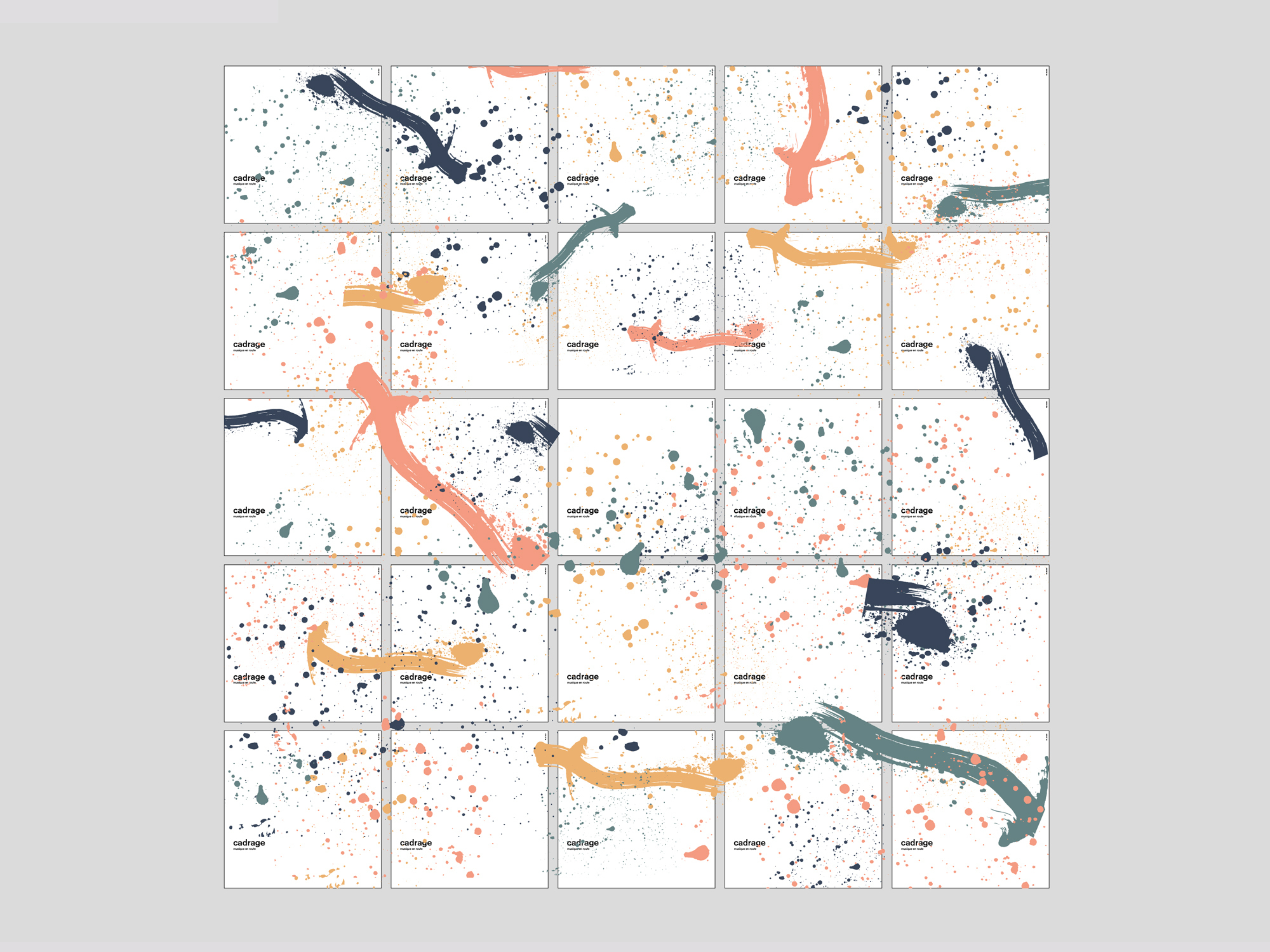 Grafische Rasterdarstellung mit abstrakten Farbspritzern und Pinselstrichen