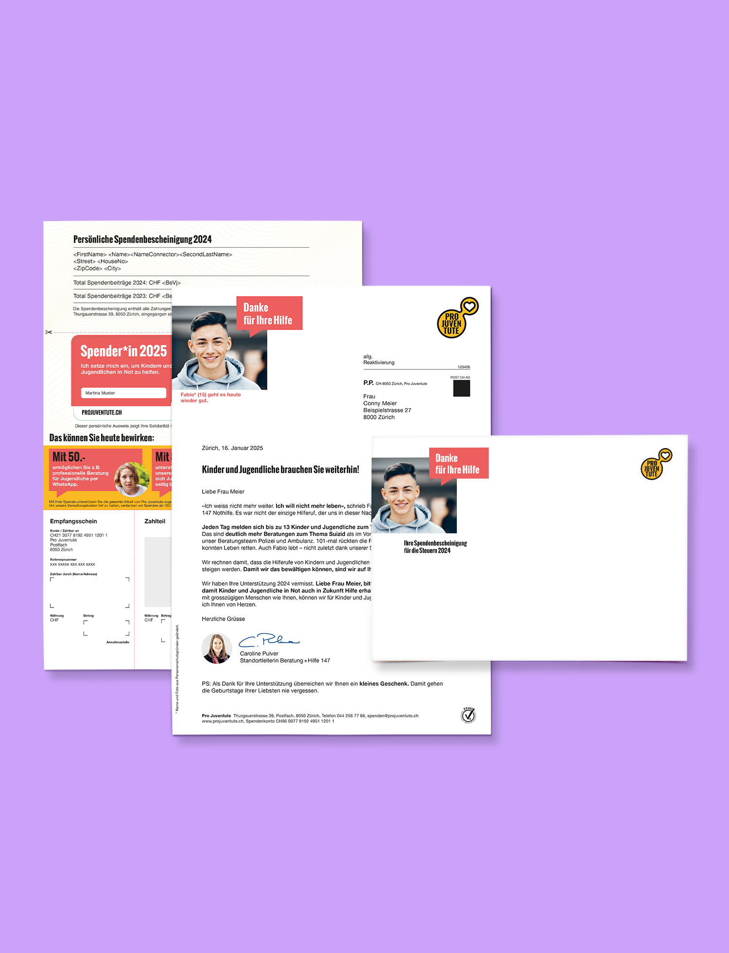 Pro Juventute NGO Spendenbestätigung Mailing Design Brief Couvert