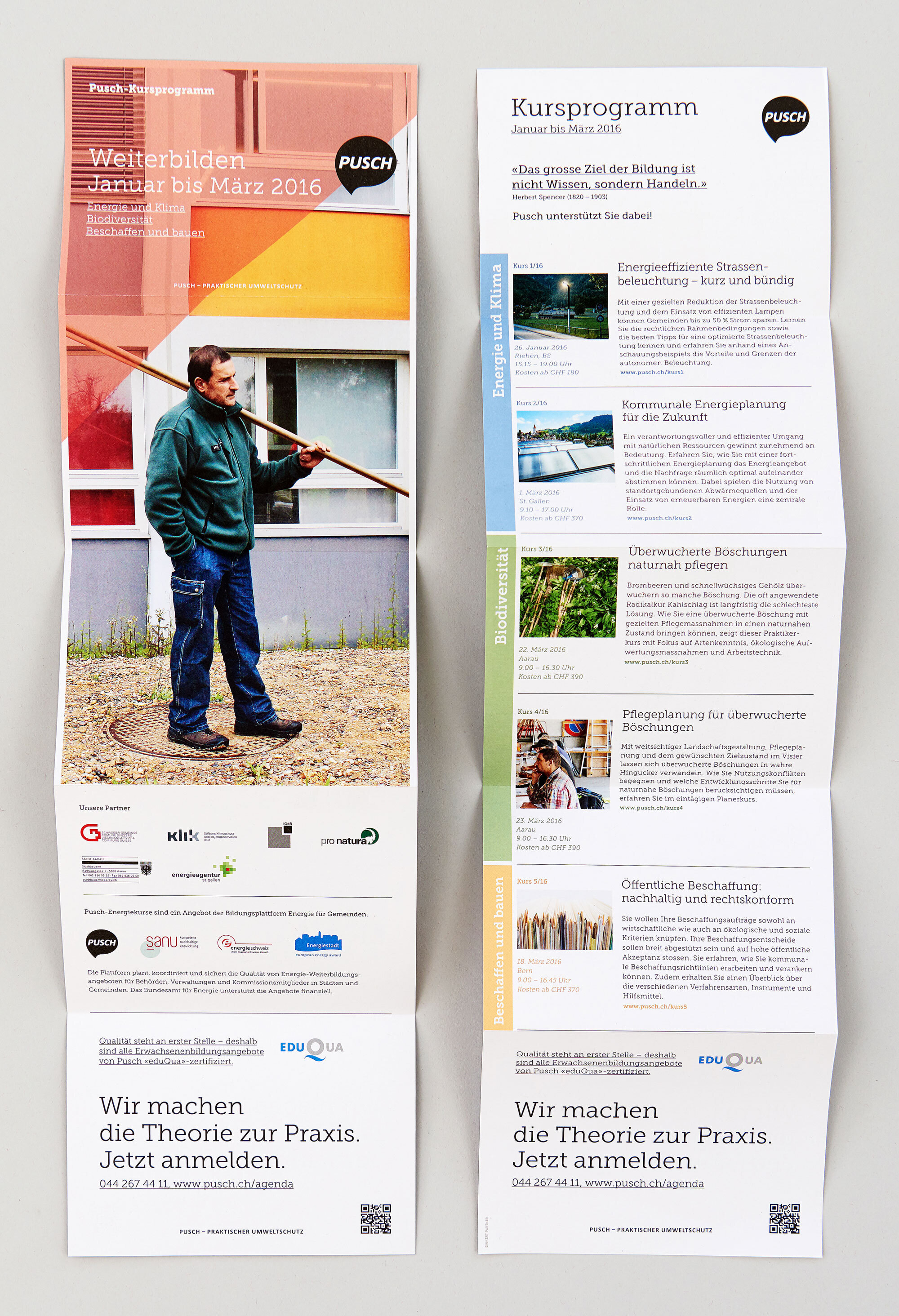 Poster des Pusch-Kursprogramms 2016 mit Weiterbildungsangeboten zu Energie, Biodiversität und nachhaltigem Bauen.